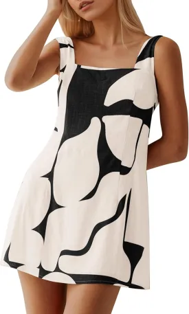 MISSACTIVER Women Sleeveless Mini Dress Print Backless Square Neck Tank Dress Boho Vacation Sundress Shift Dresses