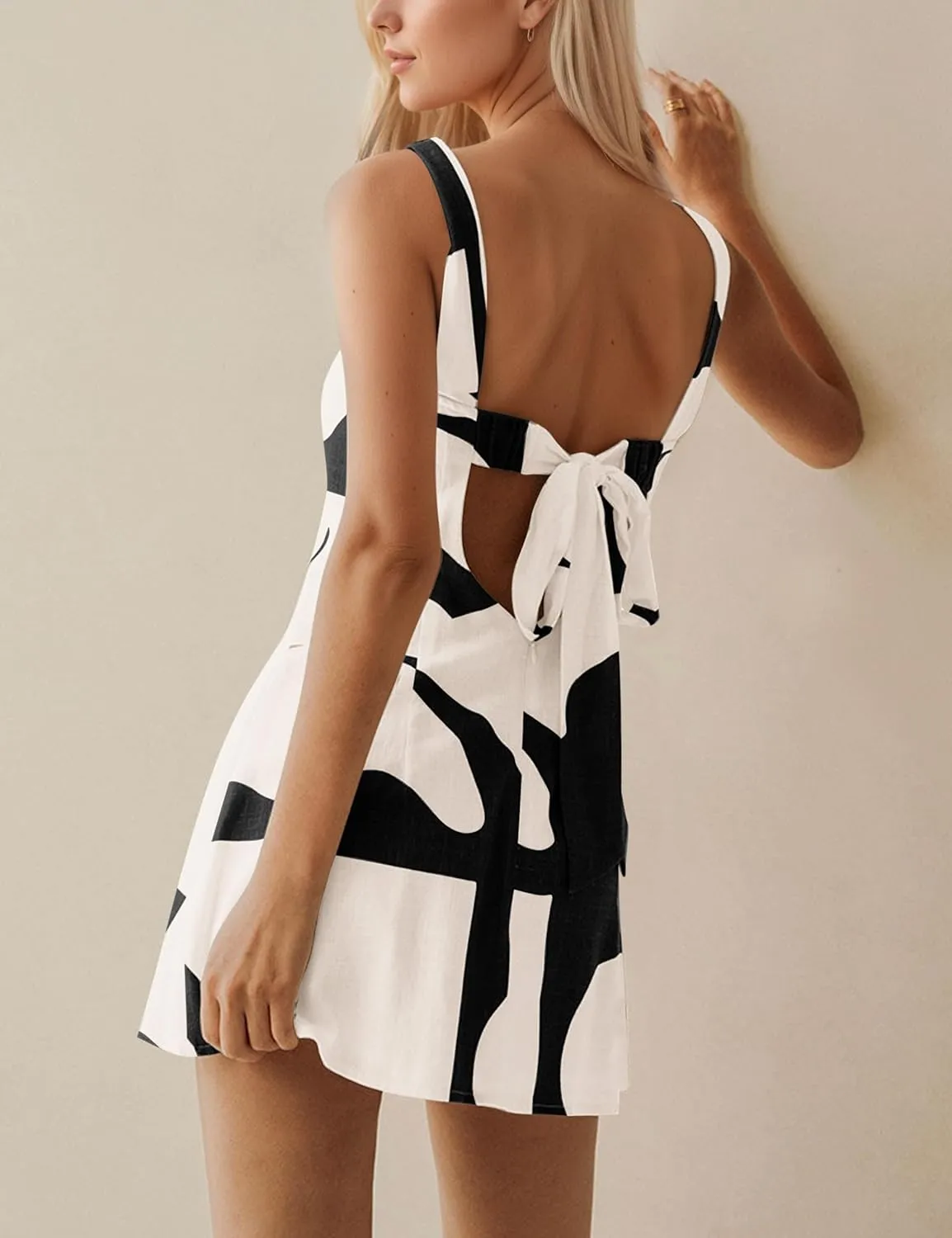 MISSACTIVER Women Sleeveless Mini Dress Print Backless Square Neck Tank Dress Boho Vacation Sundress Shift Dresses