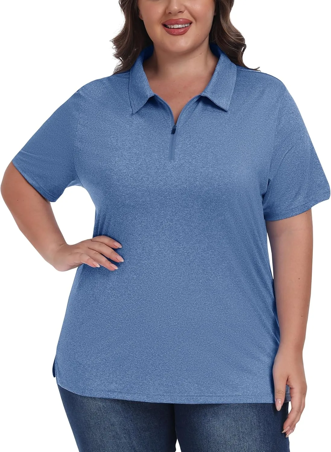 MoFiz Plus Size Golf Polo Shirts for Women Zip Up Short Sleeve Collared Tennis Workout Tops Sport Athletic Activewear XL-5XL