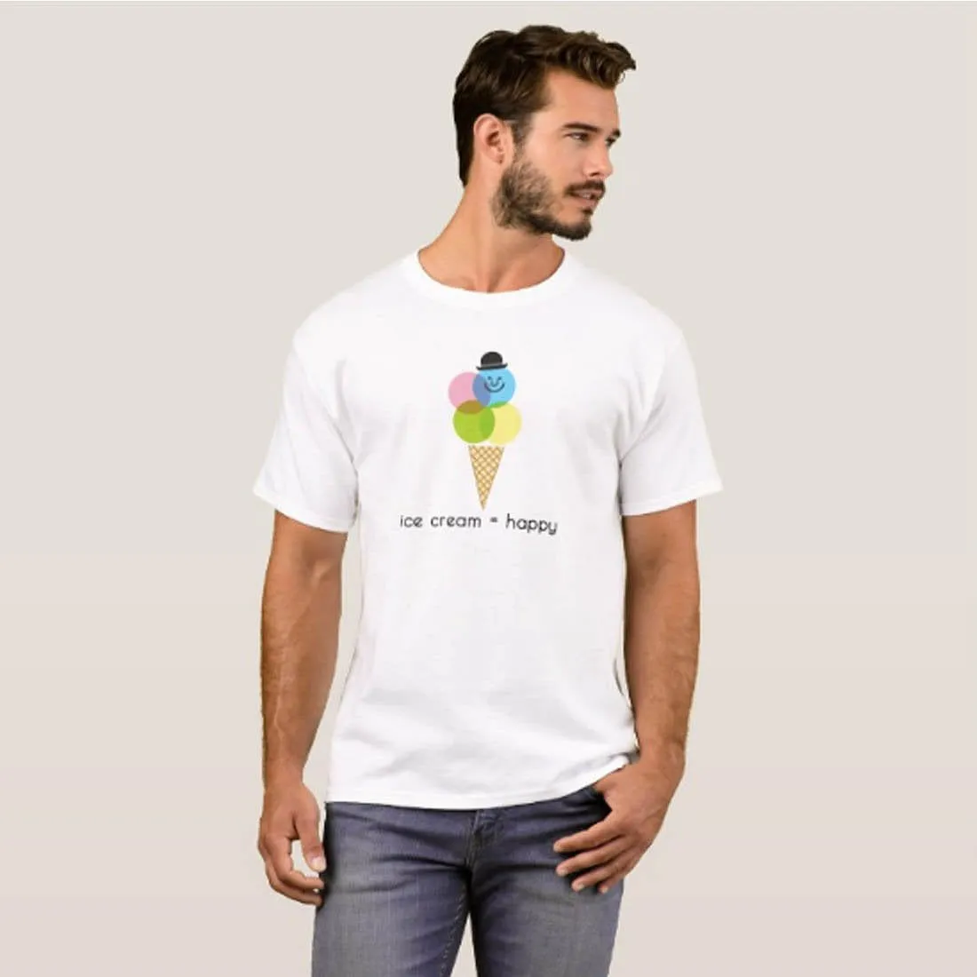 Nutcase Designer Round Neck Men's T-Shirt Wrinkle-Free Poly Cotton Tees - Happy Icecream