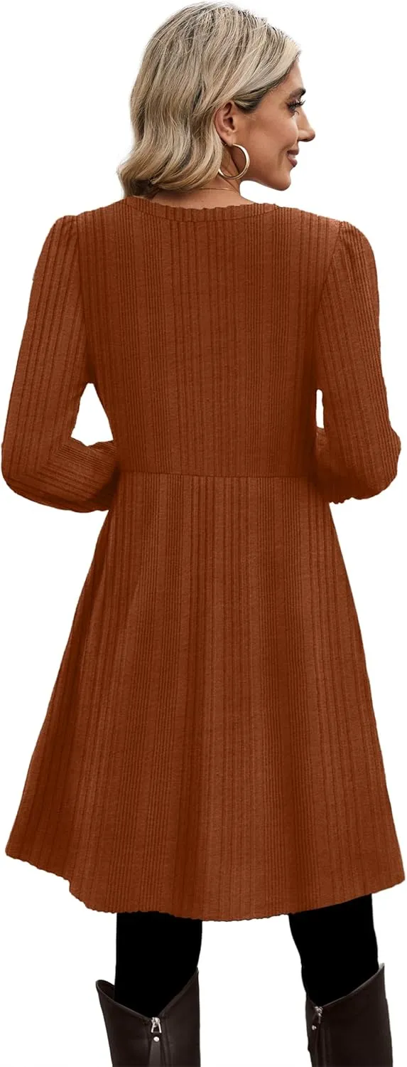 OFEEFAN Womens Fall Dresses Crew Neck Long Sleeve Winter Knit Sweater Dress 2024