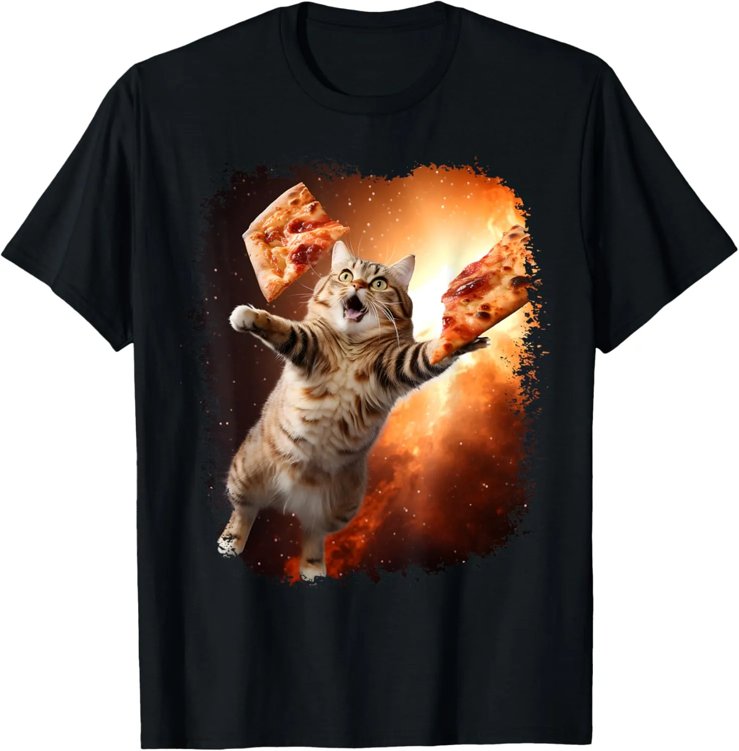 Space Cat Pizza Cat Galaxy Cute Kitty In Space Pizza Lovers T-Shirt