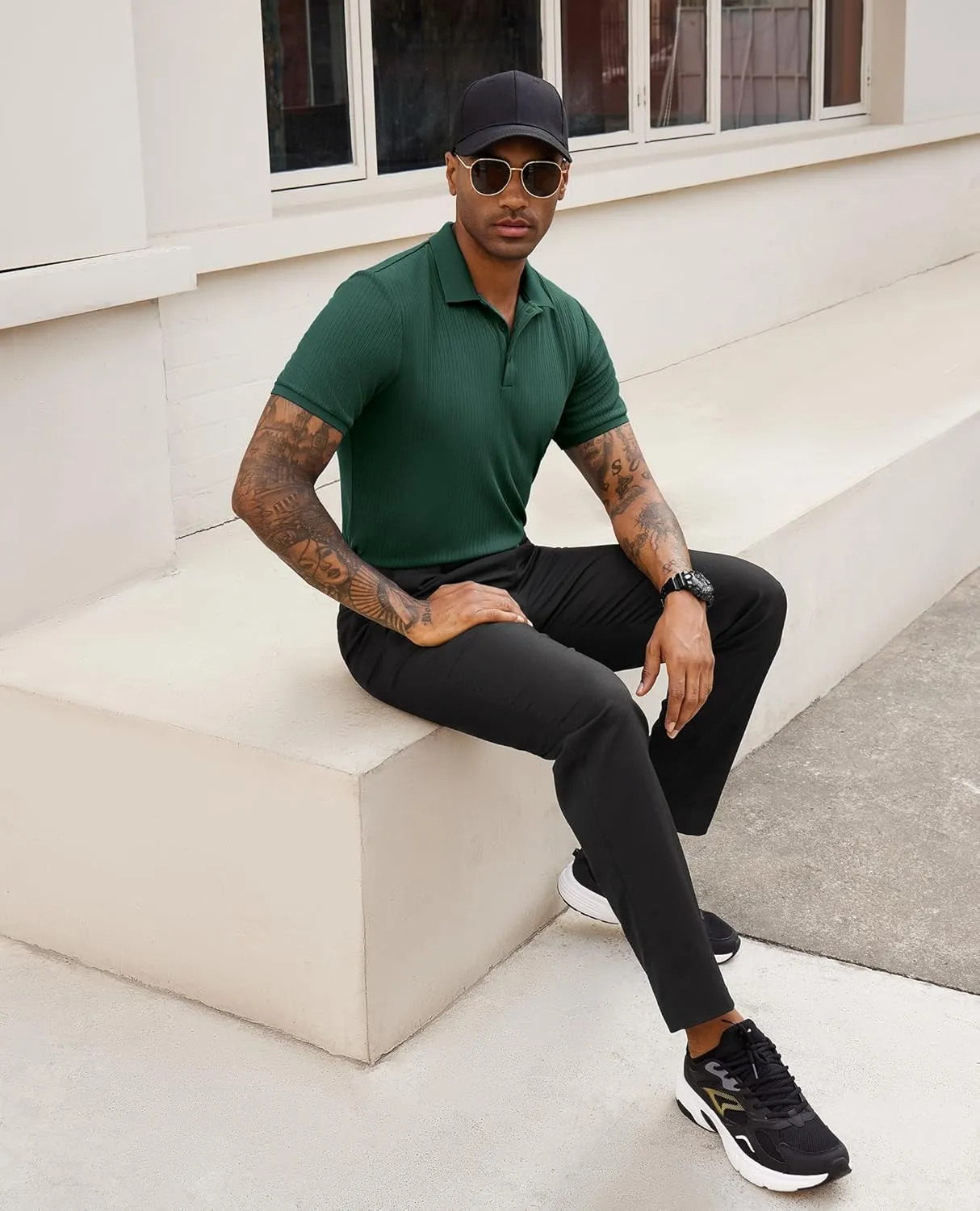 Stretch Polo Shirts for Men Short Sleeve Golf Polo Shirts Slim Polo T-Shirts for Men Golf Shirts Tennis Polo
