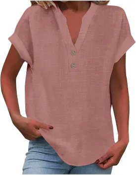 Summer Tops for Women 2025 Trendy Short Sleeve Shirts Casual V Neck Tunic Blouses Beach Vacation Outfits Clothes