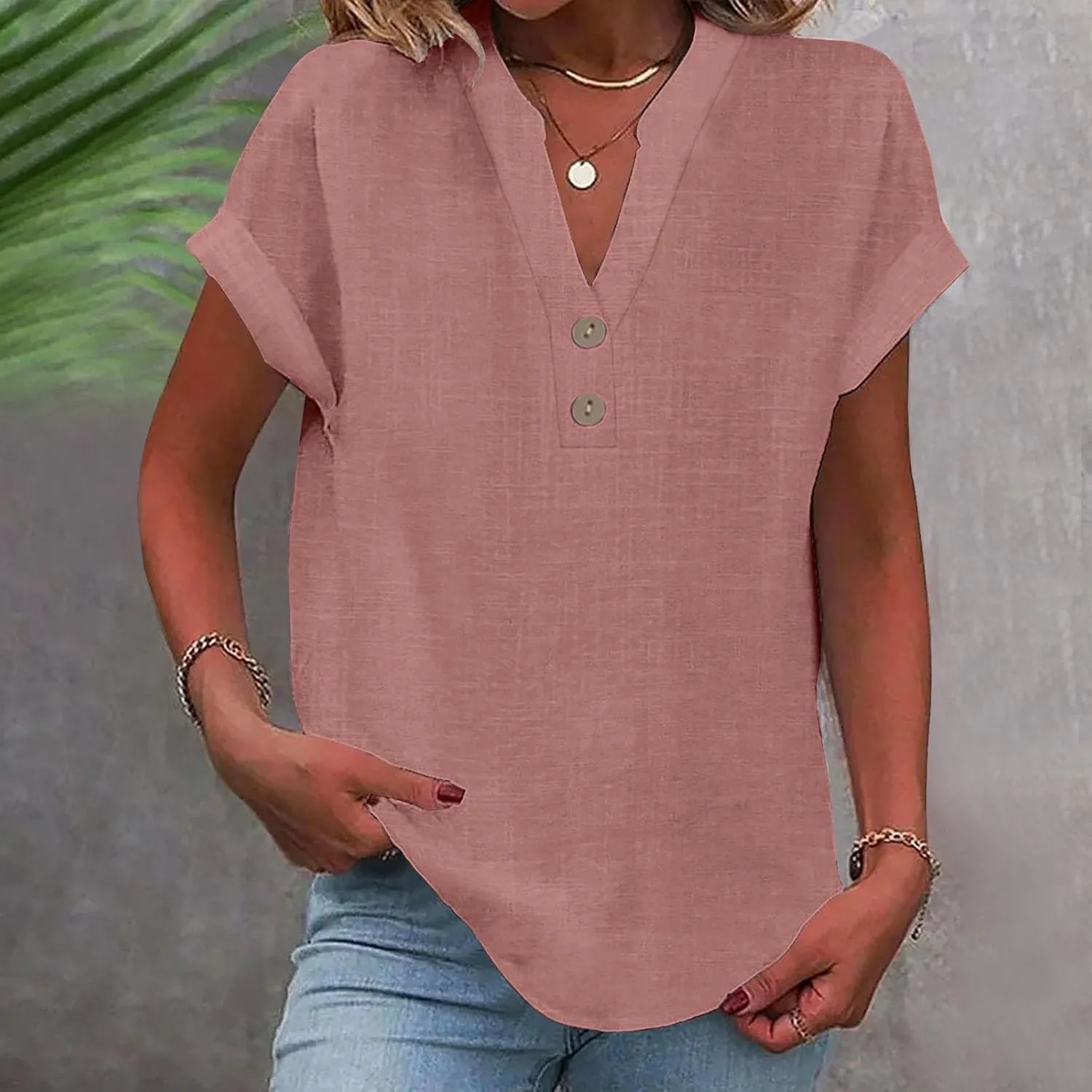 Summer Tops for Women 2025 Trendy Short Sleeve Shirts Casual V Neck Tunic Blouses Beach Vacation Outfits Clothes