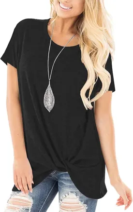 Summer Tops for Women Short Sleeve Twist Knot T-Shirts Ladies T Shirts for Women Tie Front Comfy Tee Casual Loose Fit Tshirts