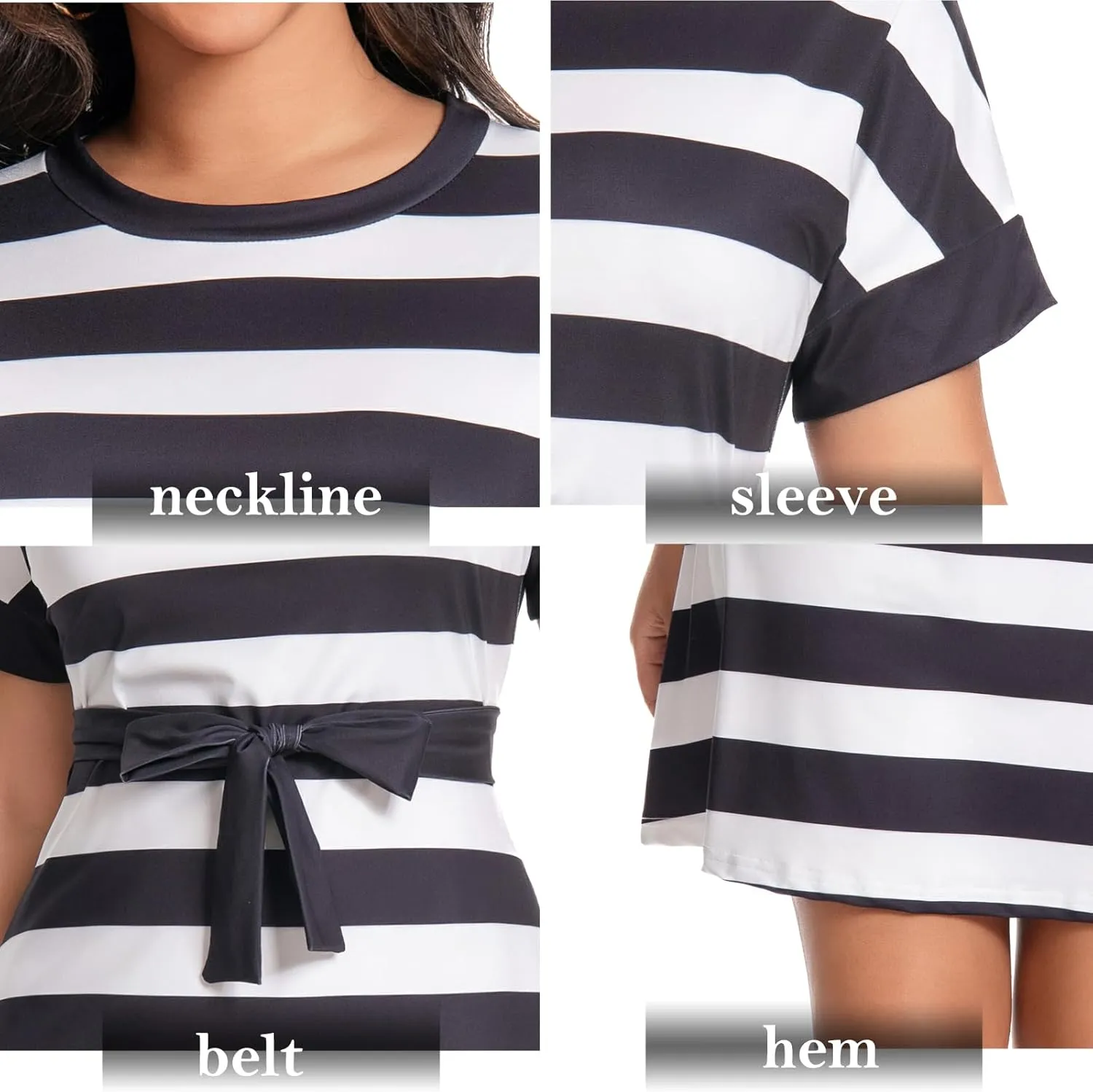 Summer Vacation Dresses for Women 2025 Crewneck Cap Short Sleeve with Belts