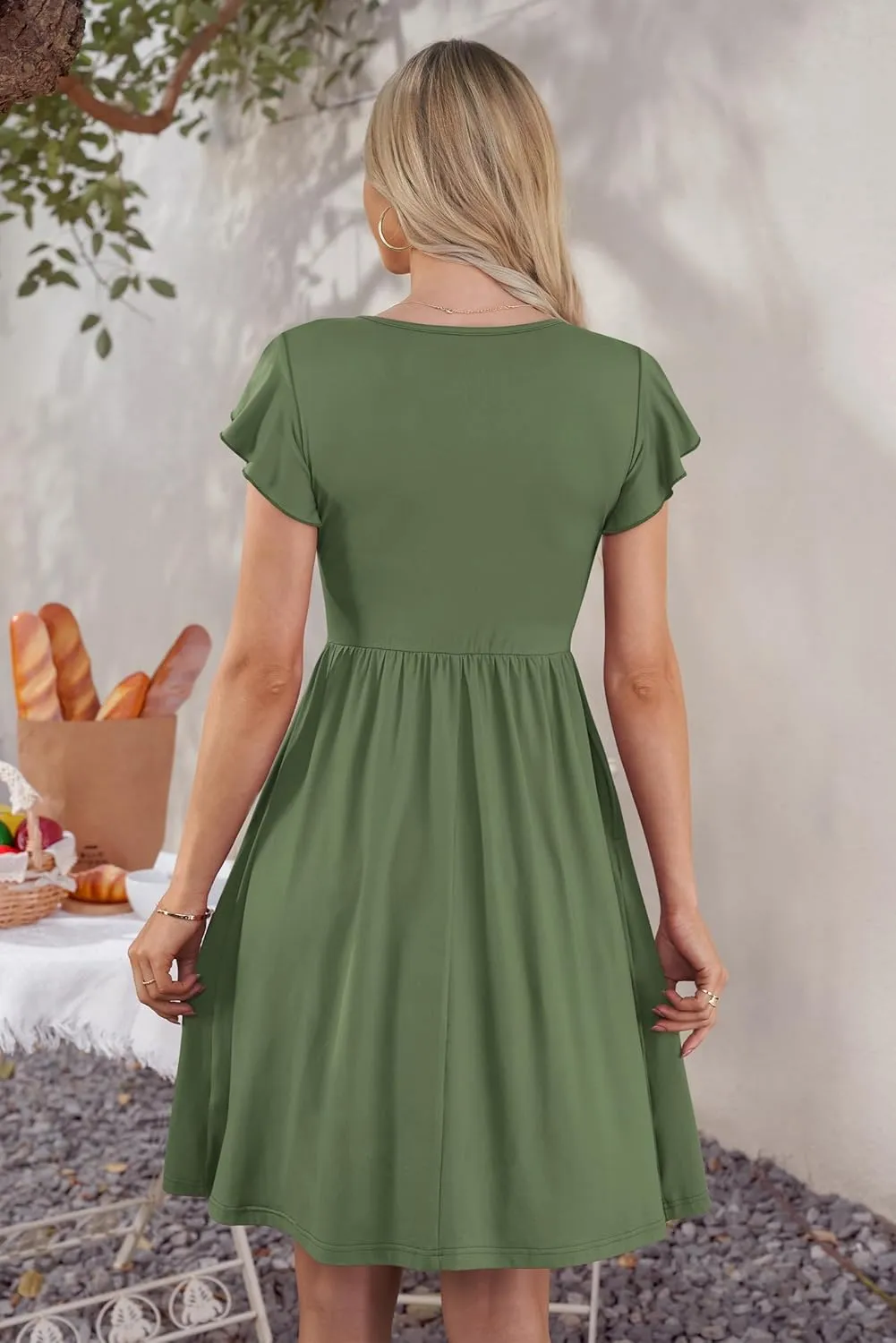 WNEEDU Women Summer Dresses Sleeveless Casual Loose Swing Button Down Midi Dress with Pockets