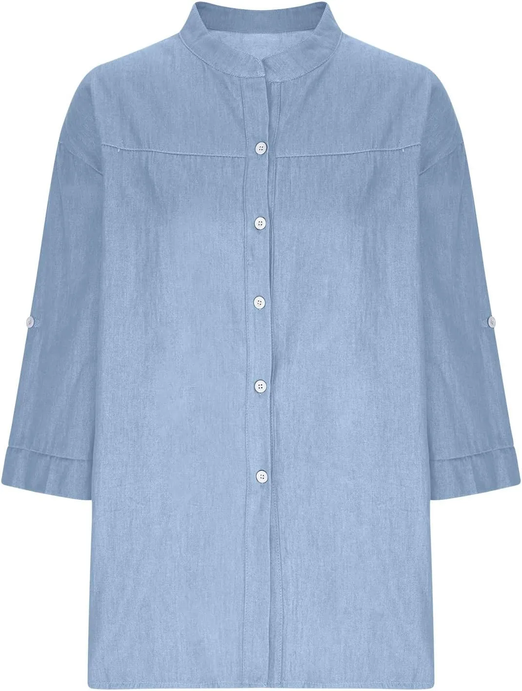 Women Denim Shirts Chambray Casual V Neck Collared Jean Western Blouses Oversized Long Sleeve Button Down Tops