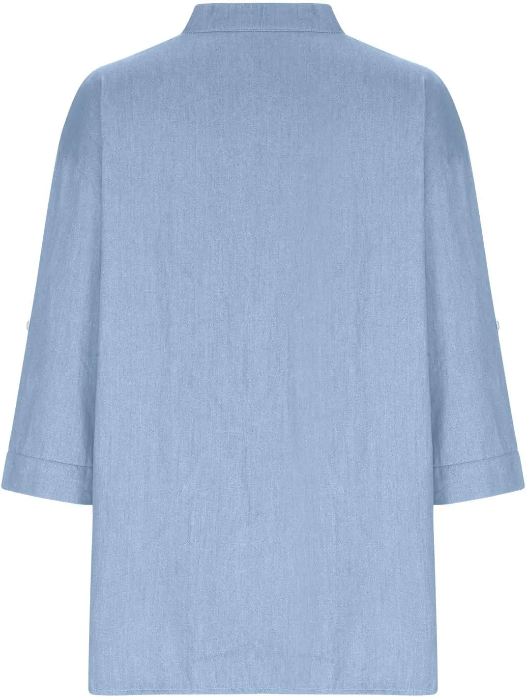 Women Denim Shirts Chambray Casual V Neck Collared Jean Western Blouses Oversized Long Sleeve Button Down Tops