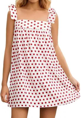 Women Floral Tie Shoulder Mini Dress Summer Cute Square Neck Loose Beach Short Dress Backless Boho Vocation Sundress