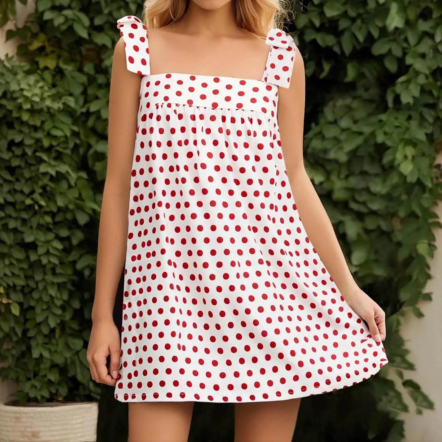 Women Floral Tie Shoulder Mini Dress Summer Cute Square Neck Loose Beach Short Dress Backless Boho Vocation Sundress