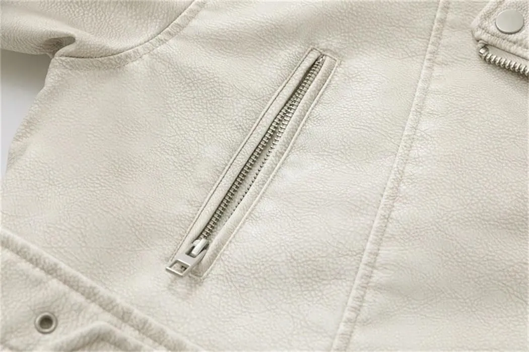 Women Notch Lapel Collar Short PU Leather Jackets With Asymmetric Zipper Fashion Motocycle Biker Leather Jackets