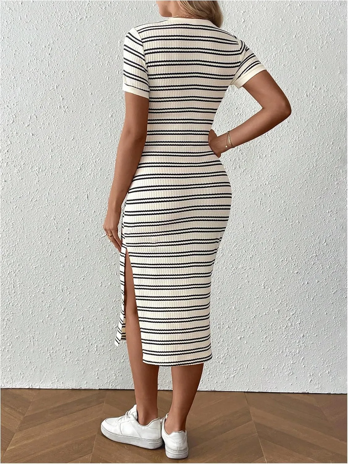 Women's Casual Striped Maternity Dress Short Sleeve Sleeve Split Thigh Bodycon Dresses Pregnancy Clothes