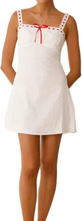 Women's Contrast Lace Bow Tie Front Mini Dress Sleeveless Adjustable Straps Floral Mesh Fully Lined Short Dress