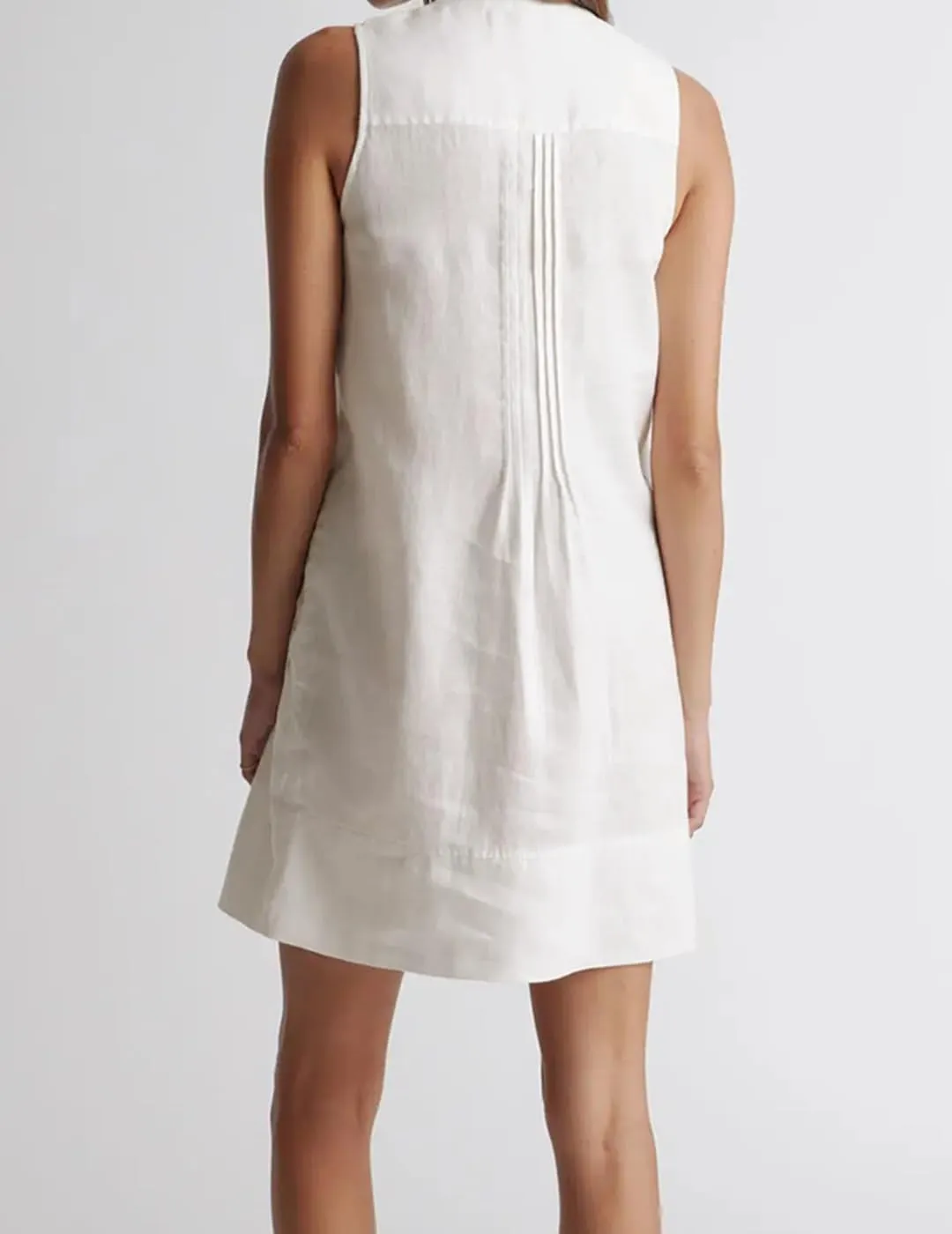 Women's Cotton Linen Crew Neck Sleeveless Swing Dress Casual Front Button Dresses with Pockets