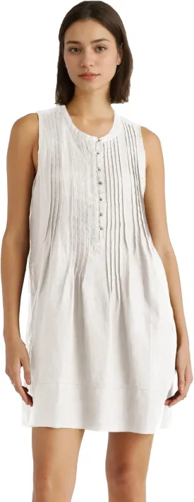 Women's Cotton Linen Crew Neck Sleeveless Swing Dress Casual Front Button Dresses with Pockets