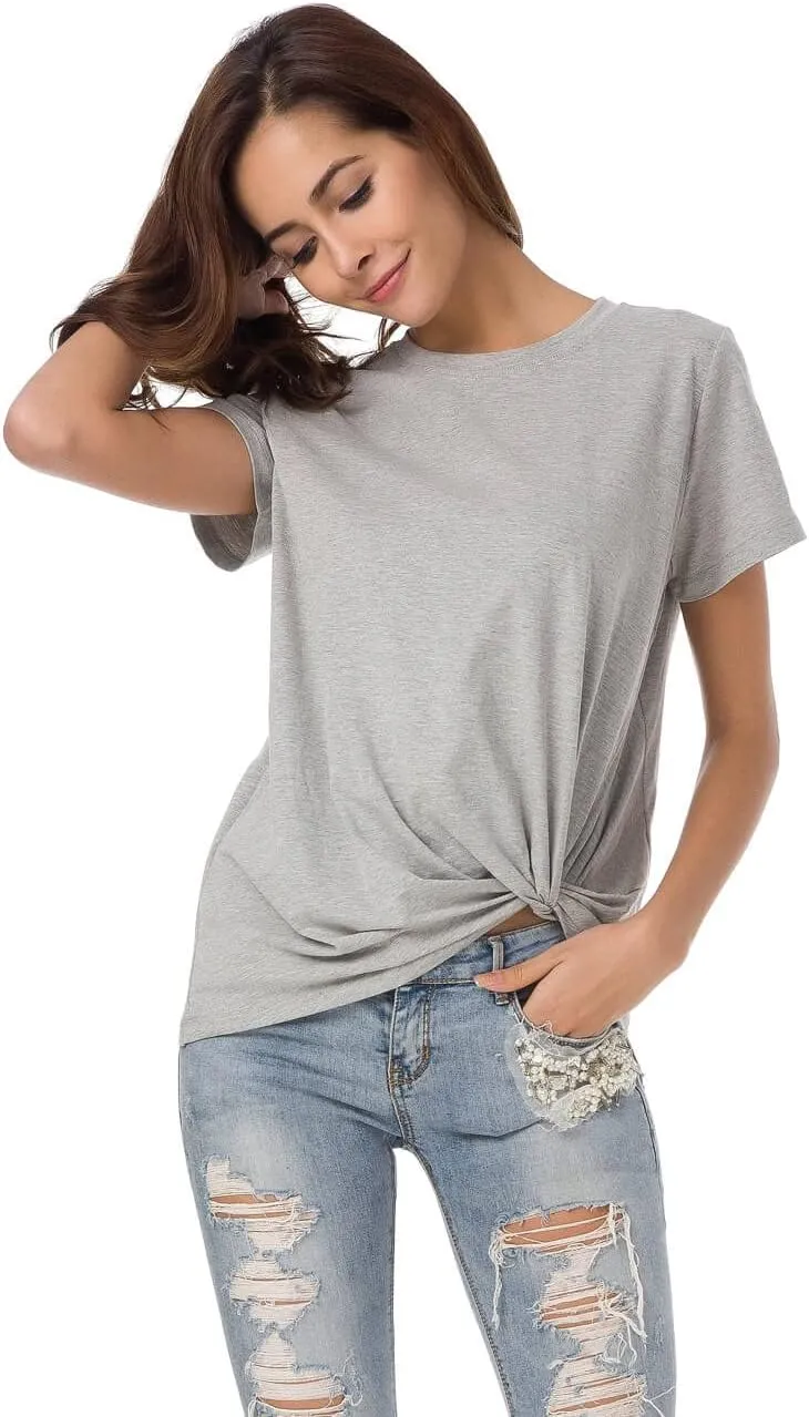 Womens Cotton T-Shirts Casual Short Sleeve Loose Fitting Tunic Basic Tee Tops