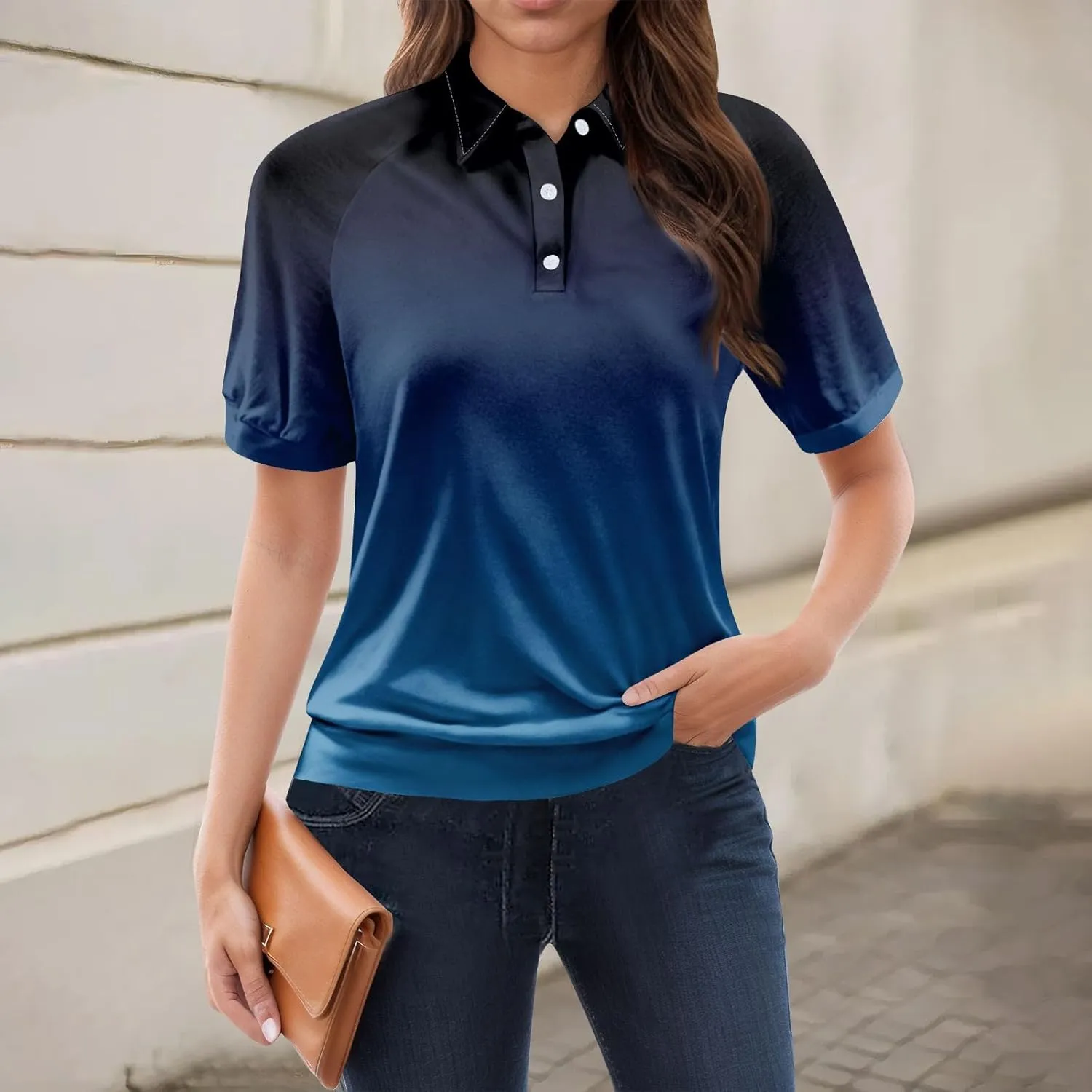 Womens Shirts Casual Short Sleeve Work Outfits Summer Tops Trendy Floral Print Blouses Lapel Collared
