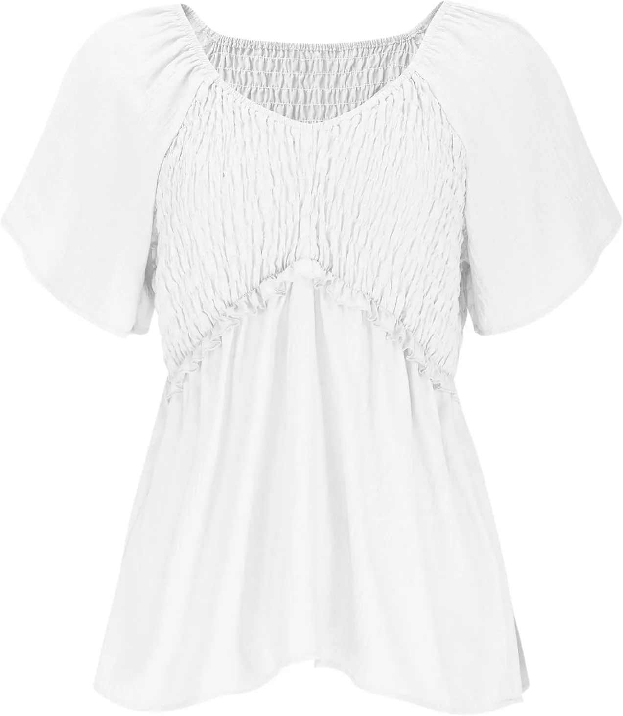 Womens Summer Dressy Tops Short Sleeves Crewneck Pleated Patchwork Tunic Top Leisure Loose Hide Belly T-Shirts