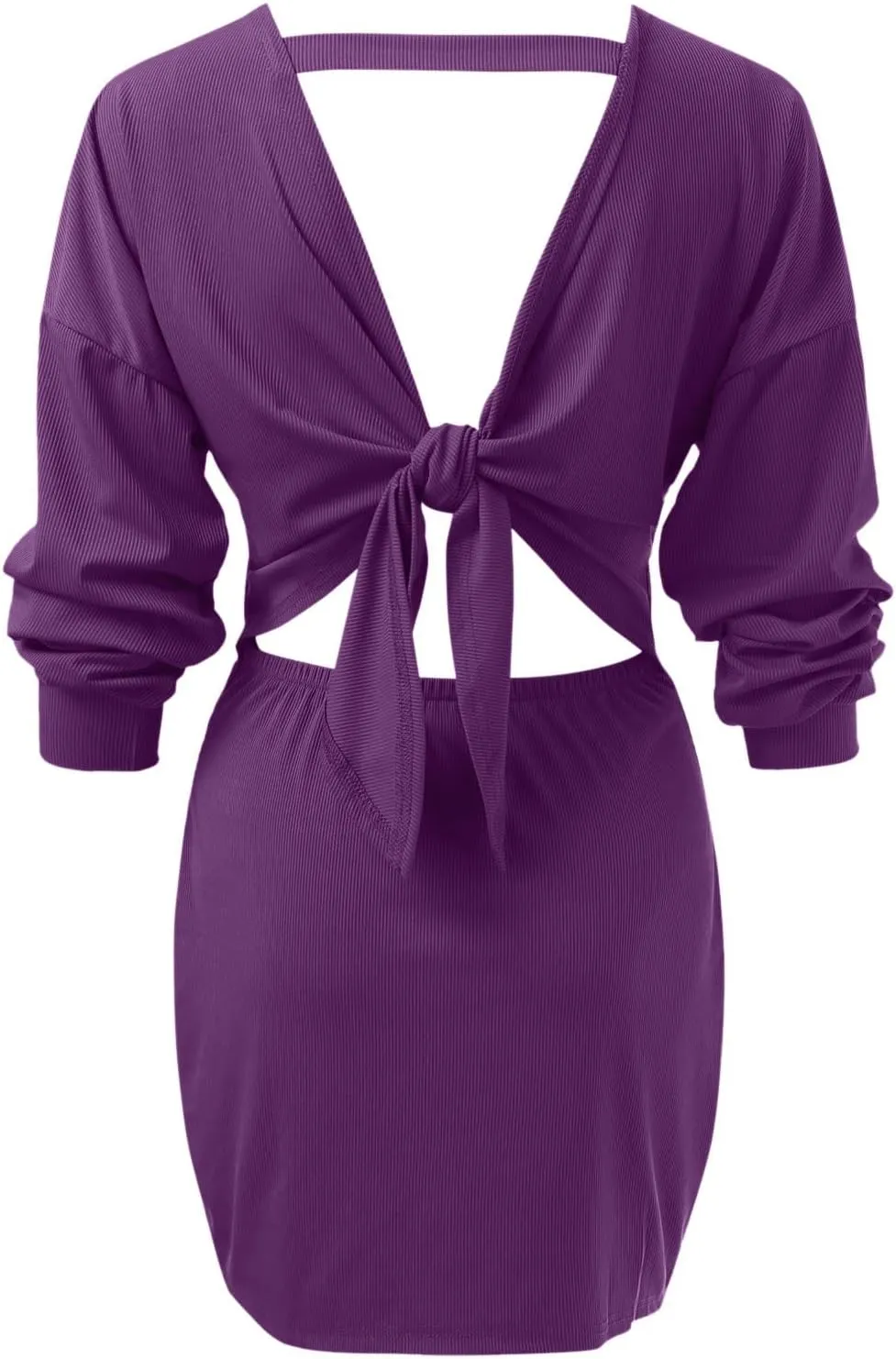 Womens Sweater Dress Sexy Crewneck Long Sleeve Tie Back Dress Thin Cable Knit Mini Sundresses Plus Size Fall Winter Jumper