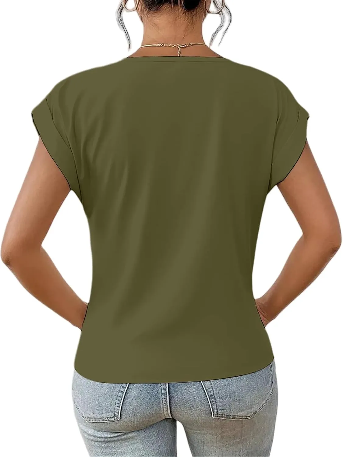 Women's Tops Short Sleeve V Neck Shirt Twist Knot Front Top Loose Fit Lightweight T-Shirt Summer Tunic Tops Blouses