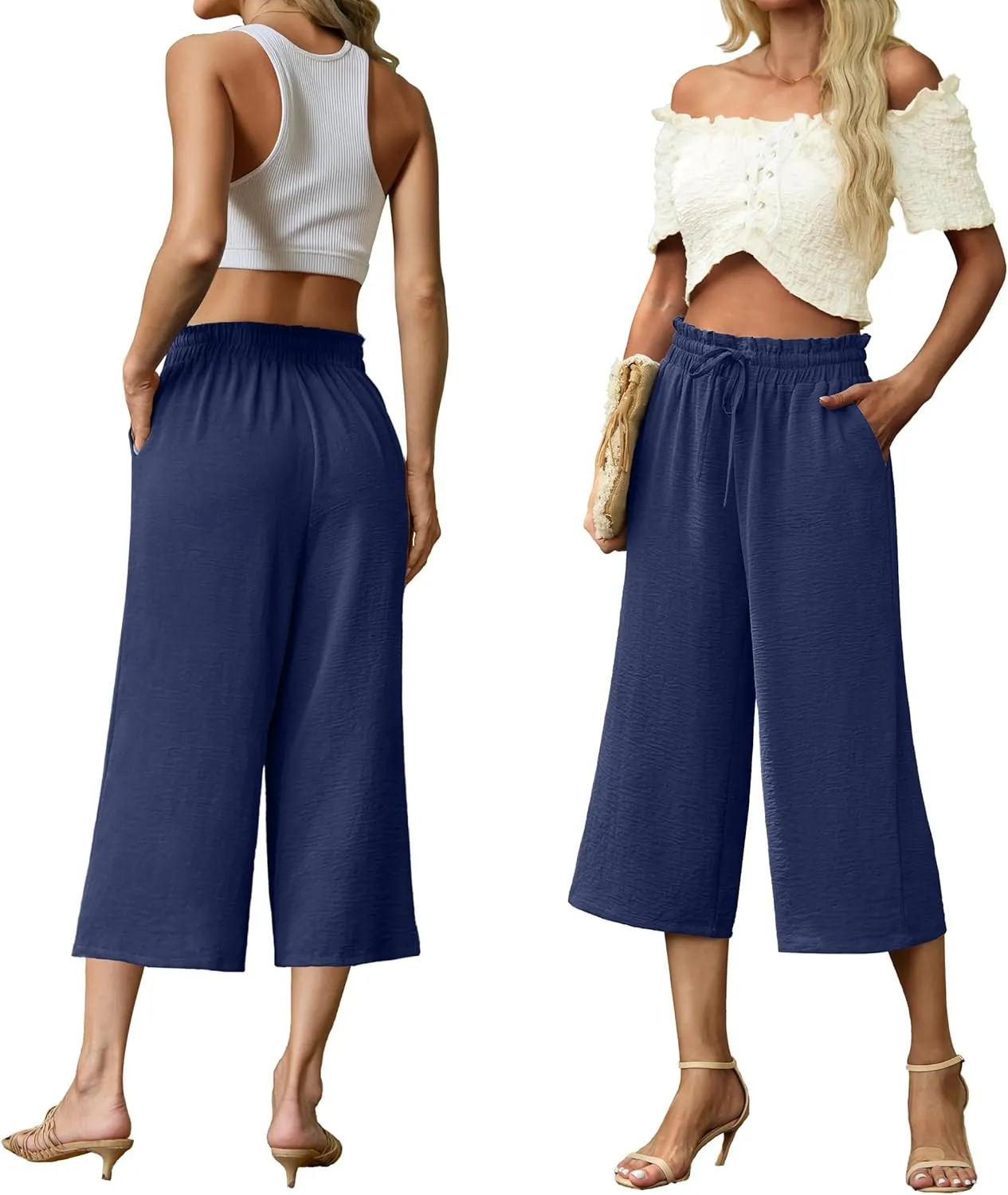 Womens Wide Leg High Waisted with Tie Belt Pockets Summer 2025 Vacation Pants