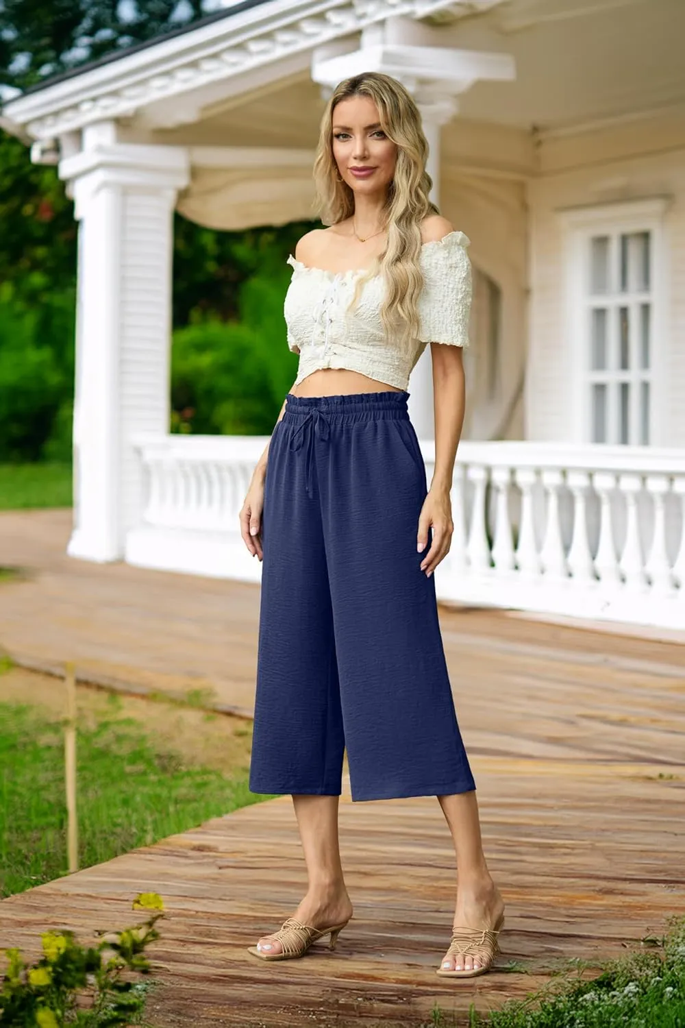 Womens Wide Leg High Waisted with Tie Belt Pockets Summer 2025 Vacation Pants