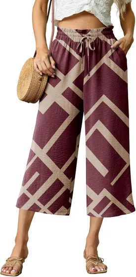Womens Wide Leg High Waisted with Tie Belt Pockets Summer 2025 Vacation Pants