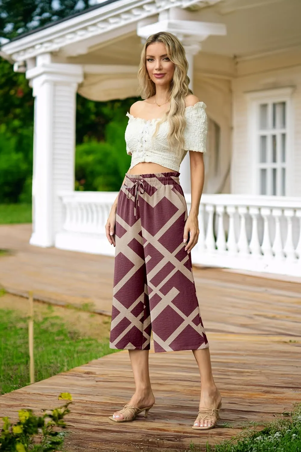 Womens Wide Leg High Waisted with Tie Belt Pockets Summer 2025 Vacation Pants