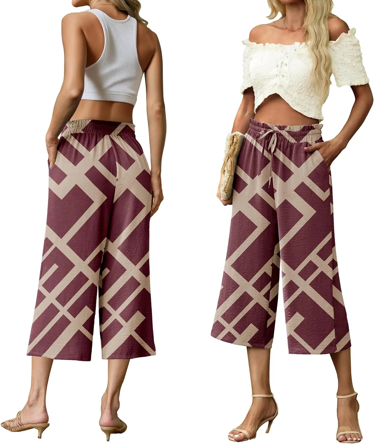 Womens Wide Leg High Waisted with Tie Belt Pockets Summer 2025 Vacation Pants